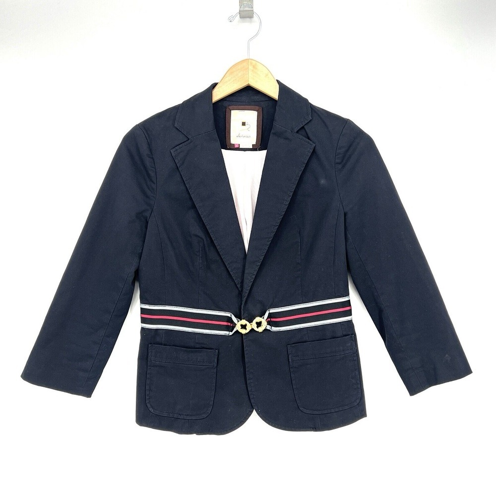 Anthropologie ELEVENSES Blue Blazer Jacket Size 2 Lined Pockets Preppy Academia